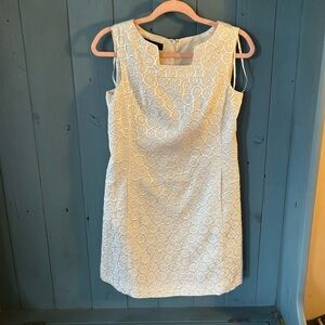 Nine West Elegant White/Gold Thread Circles Pattern Dress | Size 4P